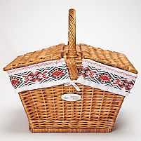 Cos picnic dreptunghiular si capac aplecat - husa traditional romaneasca
